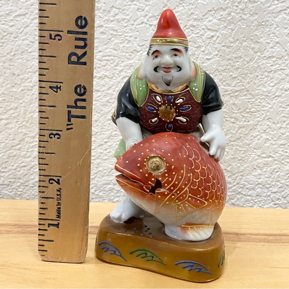 Vintage Signed Kutani Ebisu God Of Fishermen and Luck 5.5” Porcelain Figurine - Picture 4 of 11